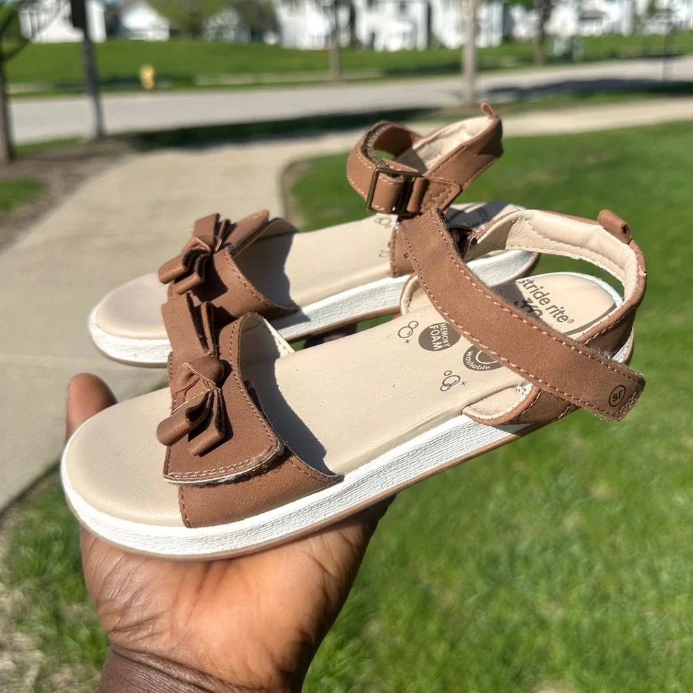 Stride Rite 360 Toddler Girl Delilah Bow Memory Foam Sandals Size 12 Tan